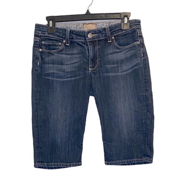 Paige Canyon Shorts Women's Bermuda Mid-Rise Medium Washed Denim Blue Size 27 - Picture 1 of 13